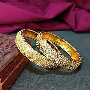 Amazon.com: Efulgenz Gold Tone Indian Bangle Set for Women
